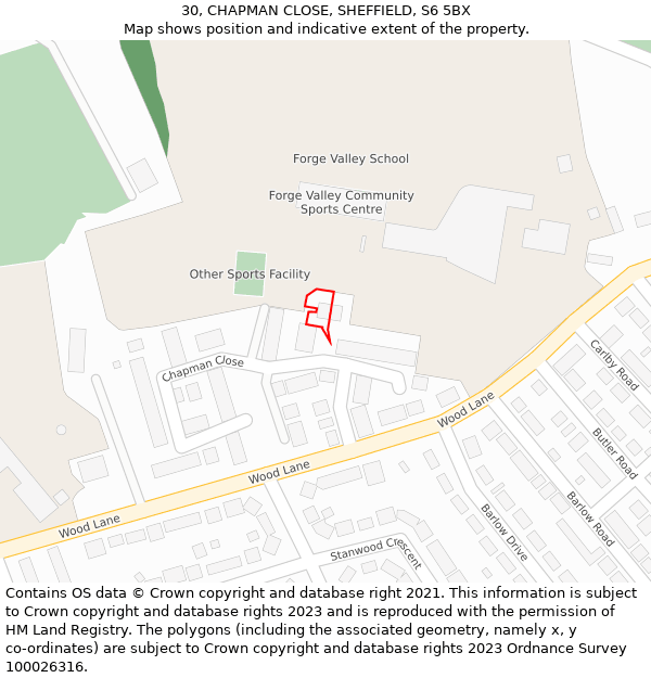 30, CHAPMAN CLOSE, SHEFFIELD, S6 5BX: Location map and indicative extent of plot