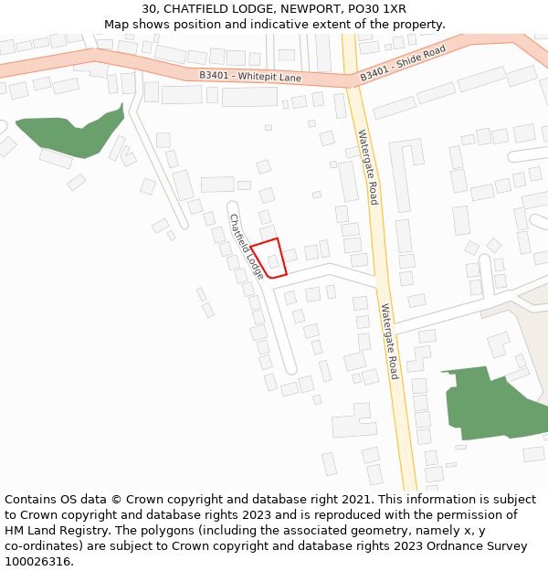 30, CHATFIELD LODGE, NEWPORT, PO30 1XR: Location map and indicative extent of plot