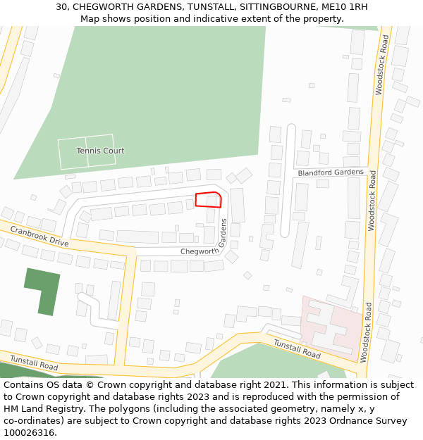 30, CHEGWORTH GARDENS, TUNSTALL, SITTINGBOURNE, ME10 1RH: Location map and indicative extent of plot