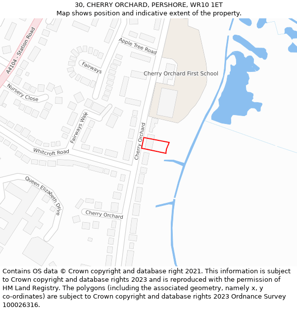30, CHERRY ORCHARD, PERSHORE, WR10 1ET: Location map and indicative extent of plot