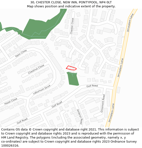 30, CHESTER CLOSE, NEW INN, PONTYPOOL, NP4 0LT: Location map and indicative extent of plot