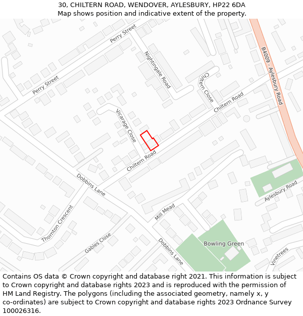 30, CHILTERN ROAD, WENDOVER, AYLESBURY, HP22 6DA: Location map and indicative extent of plot