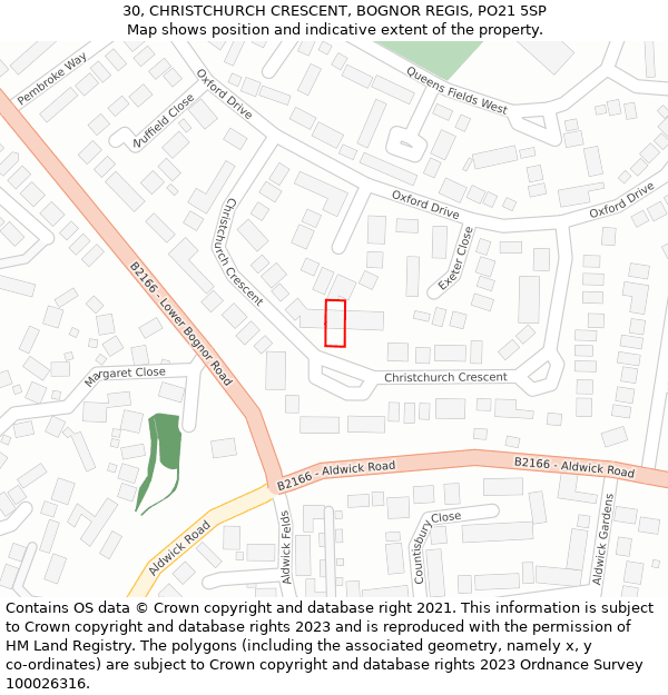 30, CHRISTCHURCH CRESCENT, BOGNOR REGIS, PO21 5SP: Location map and indicative extent of plot