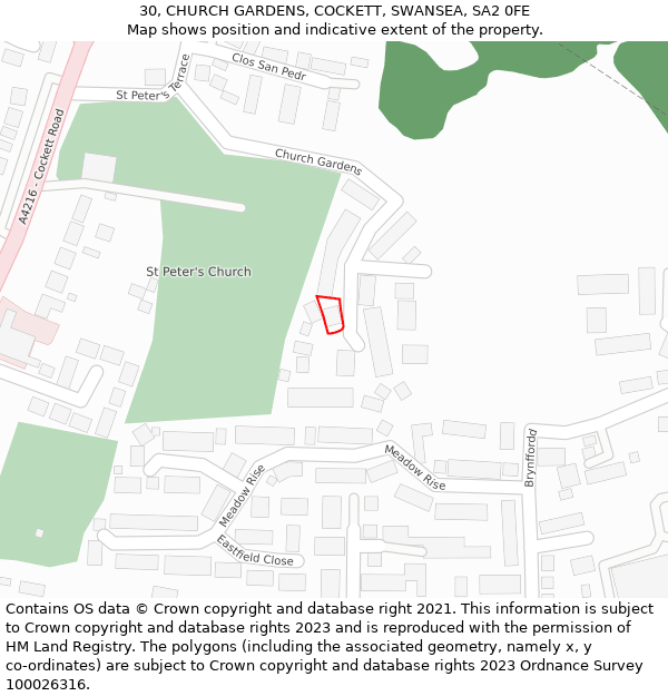 30, CHURCH GARDENS, COCKETT, SWANSEA, SA2 0FE: Location map and indicative extent of plot