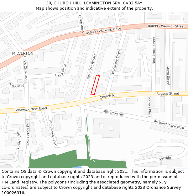 30, CHURCH HILL, LEAMINGTON SPA, CV32 5AY: Location map and indicative extent of plot