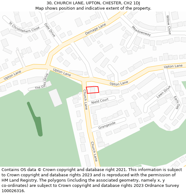 30, CHURCH LANE, UPTON, CHESTER, CH2 1DJ: Location map and indicative extent of plot