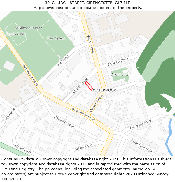 30, CHURCH STREET, CIRENCESTER, GL7 1LE: Location map and indicative extent of plot