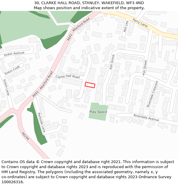 30, CLARKE HALL ROAD, STANLEY, WAKEFIELD, WF3 4ND: Location map and indicative extent of plot