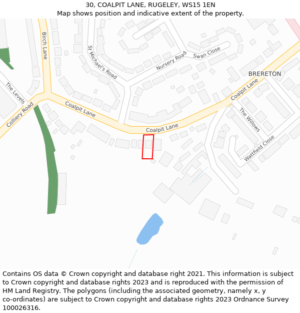 30, COALPIT LANE, RUGELEY, WS15 1EN: Location map and indicative extent of plot