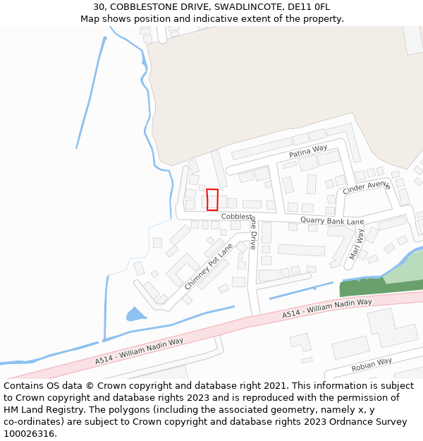 30, COBBLESTONE DRIVE, SWADLINCOTE, DE11 0FL: Location map and indicative extent of plot