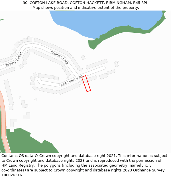 30, COFTON LAKE ROAD, COFTON HACKETT, BIRMINGHAM, B45 8PL: Location map and indicative extent of plot