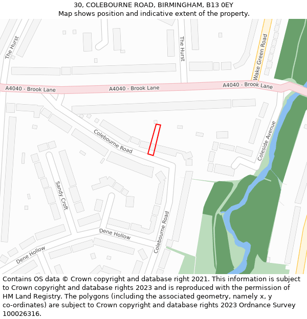 30, COLEBOURNE ROAD, BIRMINGHAM, B13 0EY: Location map and indicative extent of plot