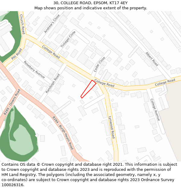 30, COLLEGE ROAD, EPSOM, KT17 4EY: Location map and indicative extent of plot