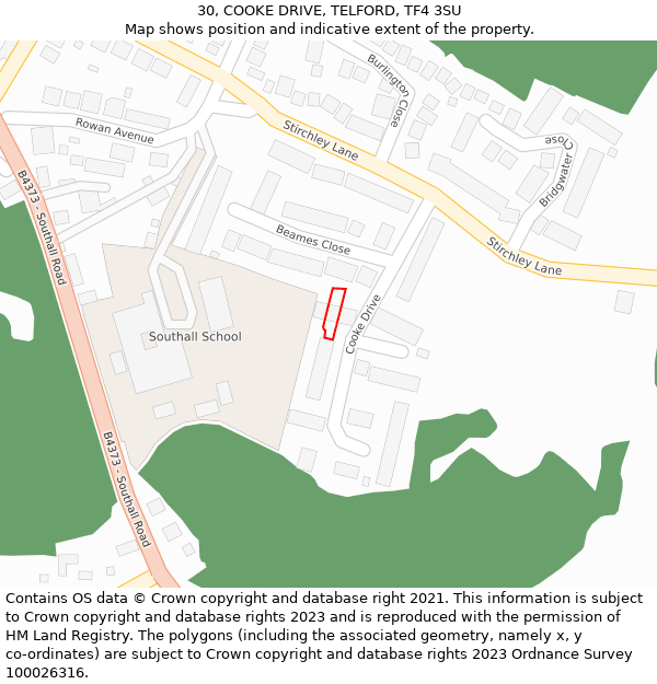 30, COOKE DRIVE, TELFORD, TF4 3SU: Location map and indicative extent of plot