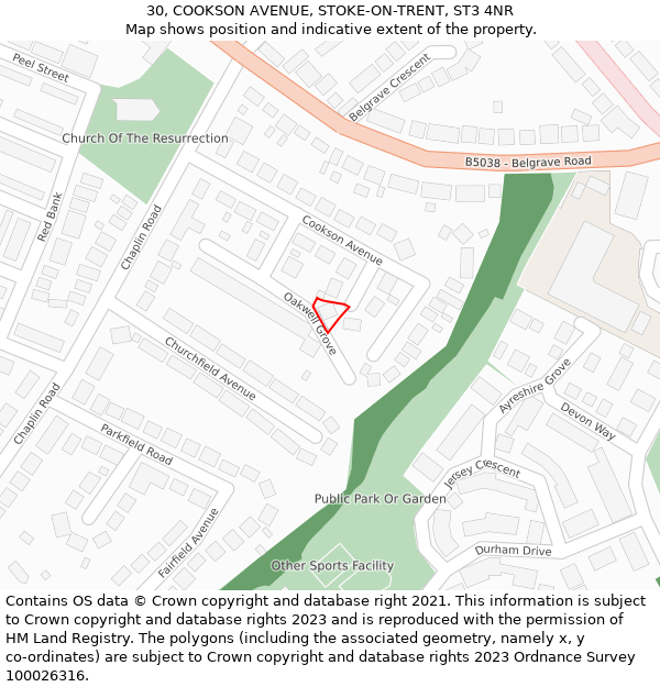30, COOKSON AVENUE, STOKE-ON-TRENT, ST3 4NR: Location map and indicative extent of plot
