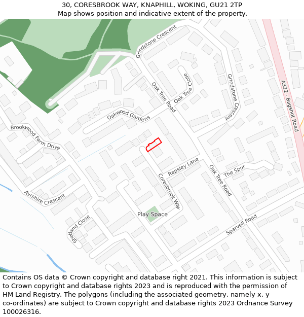 30, CORESBROOK WAY, KNAPHILL, WOKING, GU21 2TP: Location map and indicative extent of plot