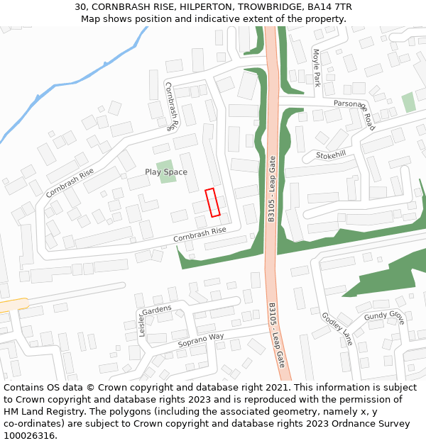 30, CORNBRASH RISE, HILPERTON, TROWBRIDGE, BA14 7TR: Location map and indicative extent of plot