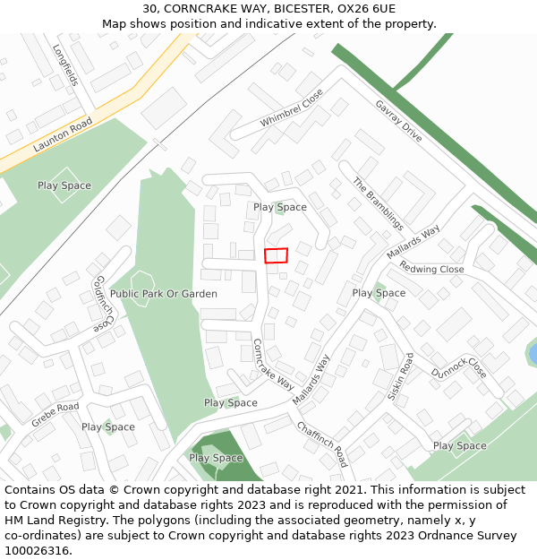 30, CORNCRAKE WAY, BICESTER, OX26 6UE: Location map and indicative extent of plot