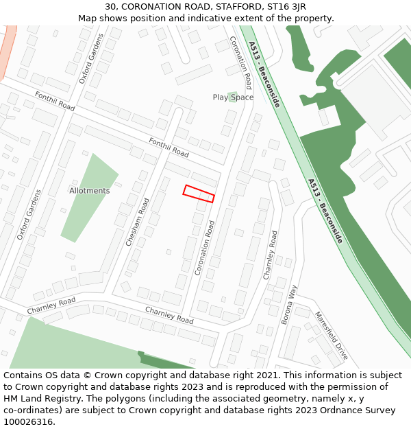 30, CORONATION ROAD, STAFFORD, ST16 3JR: Location map and indicative extent of plot
