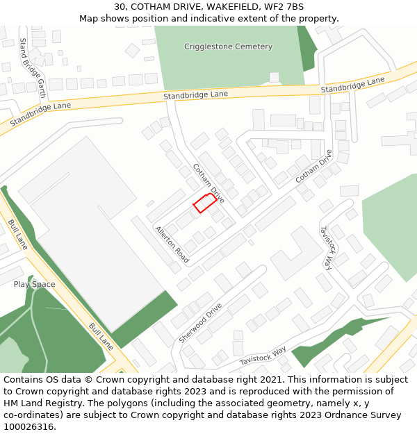 30, COTHAM DRIVE, WAKEFIELD, WF2 7BS: Location map and indicative extent of plot