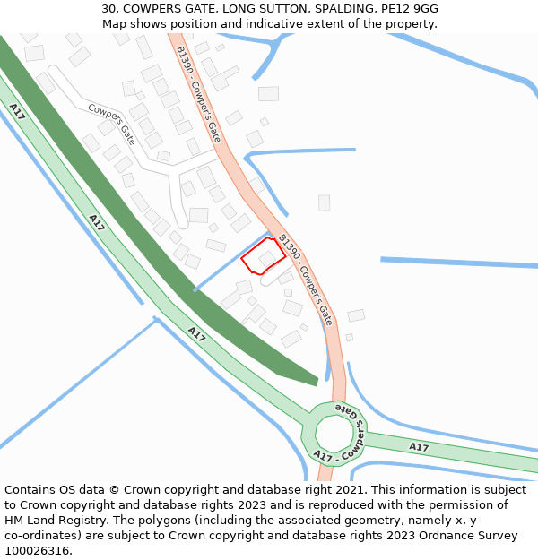 30, COWPERS GATE, LONG SUTTON, SPALDING, PE12 9GG: Location map and indicative extent of plot