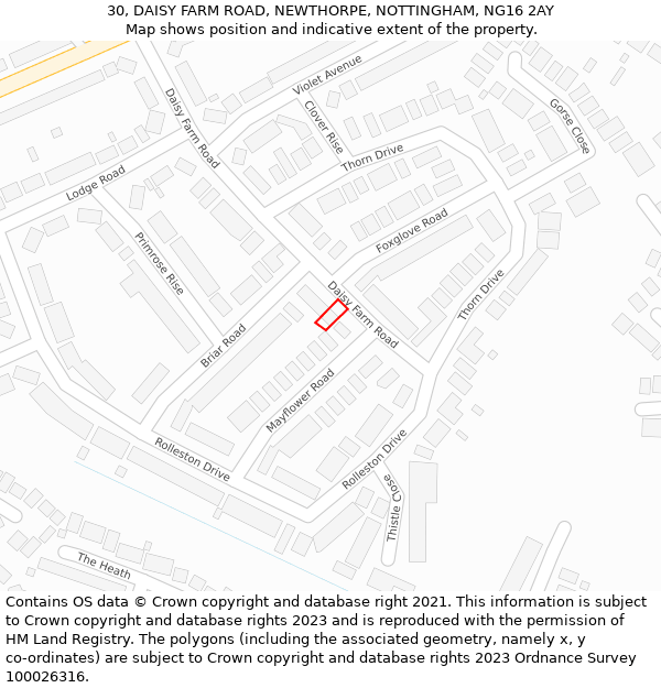 30, DAISY FARM ROAD, NEWTHORPE, NOTTINGHAM, NG16 2AY: Location map and indicative extent of plot