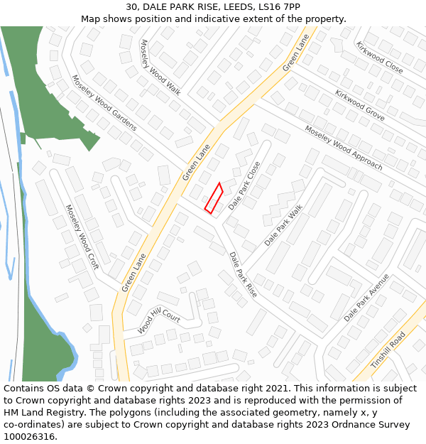 30, DALE PARK RISE, LEEDS, LS16 7PP: Location map and indicative extent of plot