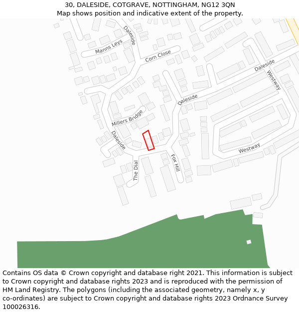 30, DALESIDE, COTGRAVE, NOTTINGHAM, NG12 3QN: Location map and indicative extent of plot