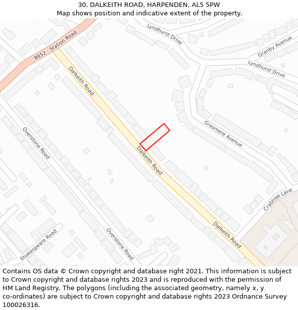 30, DALKEITH ROAD, HARPENDEN, AL5 5PW: Location map and indicative extent of plot