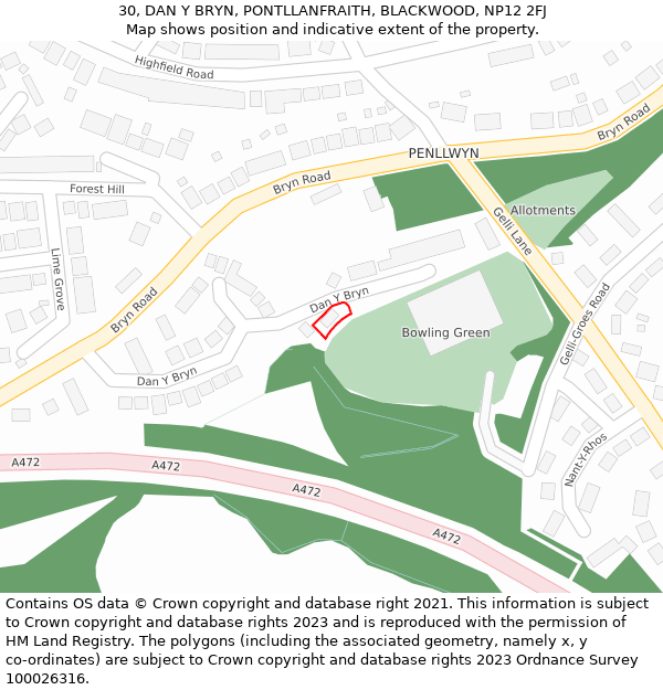 30, DAN Y BRYN, PONTLLANFRAITH, BLACKWOOD, NP12 2FJ: Location map and indicative extent of plot