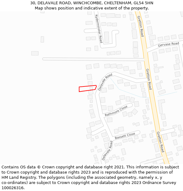 30, DELAVALE ROAD, WINCHCOMBE, CHELTENHAM, GL54 5HN: Location map and indicative extent of plot