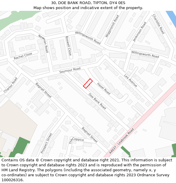 30, DOE BANK ROAD, TIPTON, DY4 0ES: Location map and indicative extent of plot