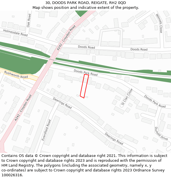 30, DOODS PARK ROAD, REIGATE, RH2 0QD: Location map and indicative extent of plot