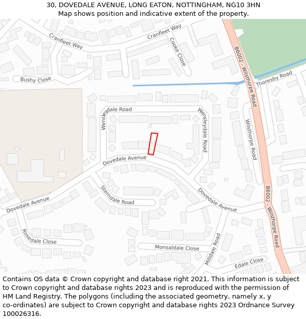 30, DOVEDALE AVENUE, LONG EATON, NOTTINGHAM, NG10 3HN: Location map and indicative extent of plot