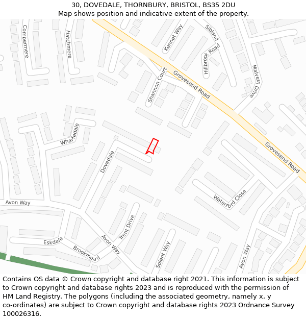 30, DOVEDALE, THORNBURY, BRISTOL, BS35 2DU: Location map and indicative extent of plot