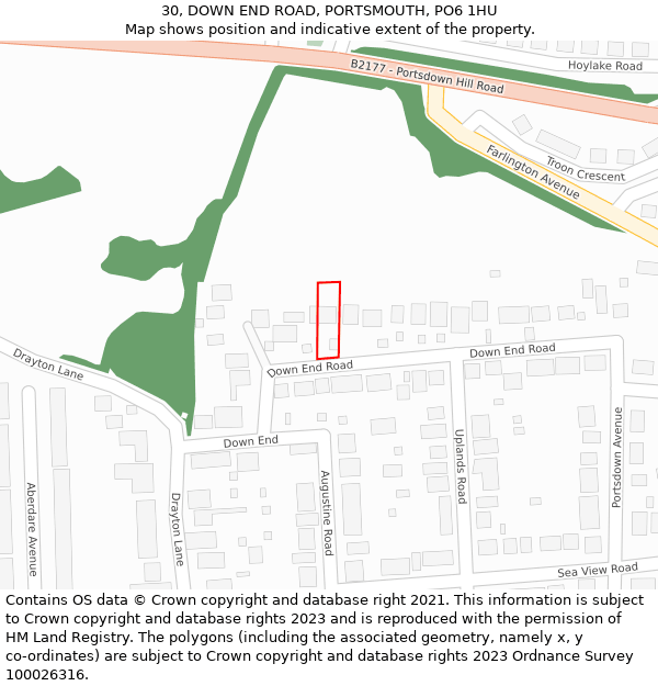 30, DOWN END ROAD, PORTSMOUTH, PO6 1HU: Location map and indicative extent of plot