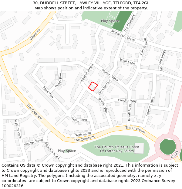 30, DUDDELL STREET, LAWLEY VILLAGE, TELFORD, TF4 2GL: Location map and indicative extent of plot