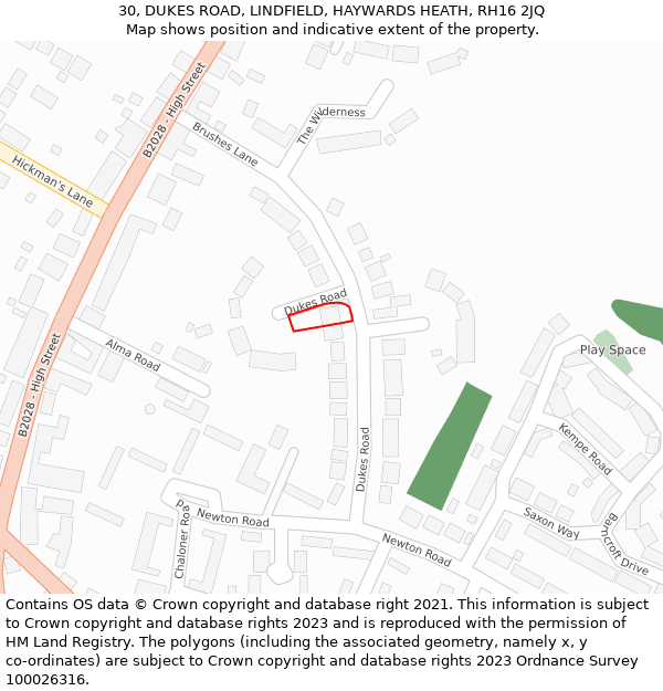 30, DUKES ROAD, LINDFIELD, HAYWARDS HEATH, RH16 2JQ: Location map and indicative extent of plot