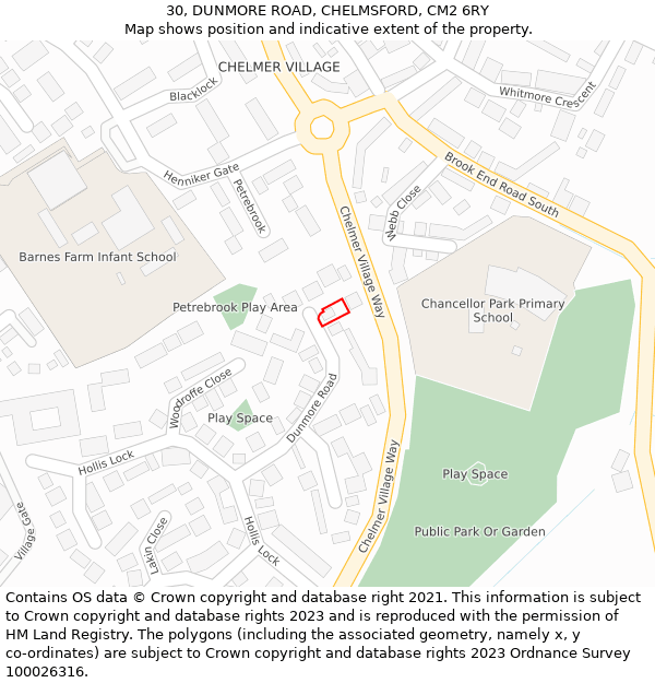 30, DUNMORE ROAD, CHELMSFORD, CM2 6RY: Location map and indicative extent of plot