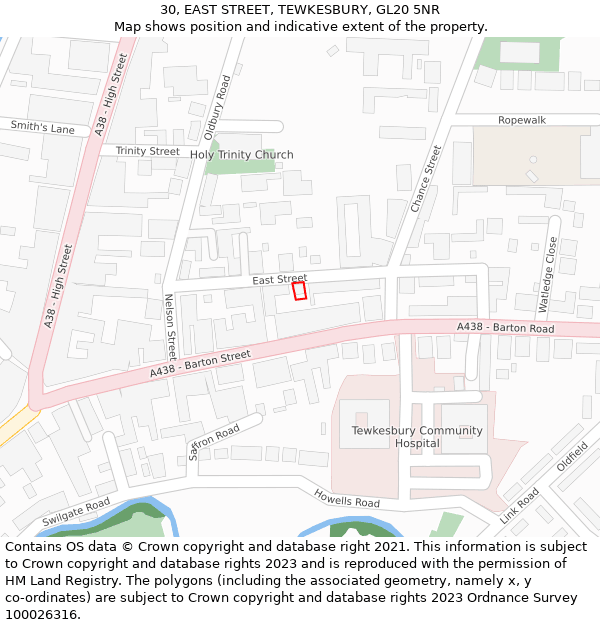 30, EAST STREET, TEWKESBURY, GL20 5NR: Location map and indicative extent of plot