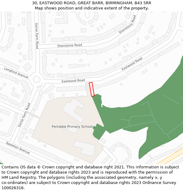 30, EASTWOOD ROAD, GREAT BARR, BIRMINGHAM, B43 5RR: Location map and indicative extent of plot