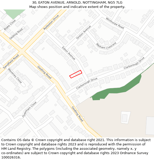 30, EATON AVENUE, ARNOLD, NOTTINGHAM, NG5 7LG: Location map and indicative extent of plot