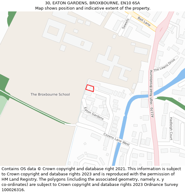 30, EATON GARDENS, BROXBOURNE, EN10 6SA: Location map and indicative extent of plot
