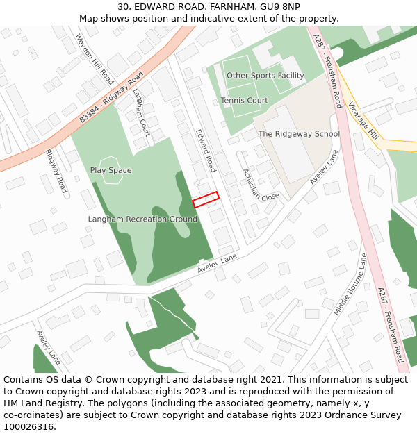 30, EDWARD ROAD, FARNHAM, GU9 8NP: Location map and indicative extent of plot