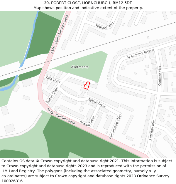 30, EGBERT CLOSE, HORNCHURCH, RM12 5DE: Location map and indicative extent of plot