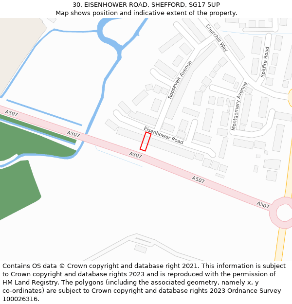 30, EISENHOWER ROAD, SHEFFORD, SG17 5UP: Location map and indicative extent of plot