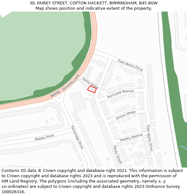 30, FAIREY STREET, COFTON HACKETT, BIRMINGHAM, B45 8GW: Location map and indicative extent of plot