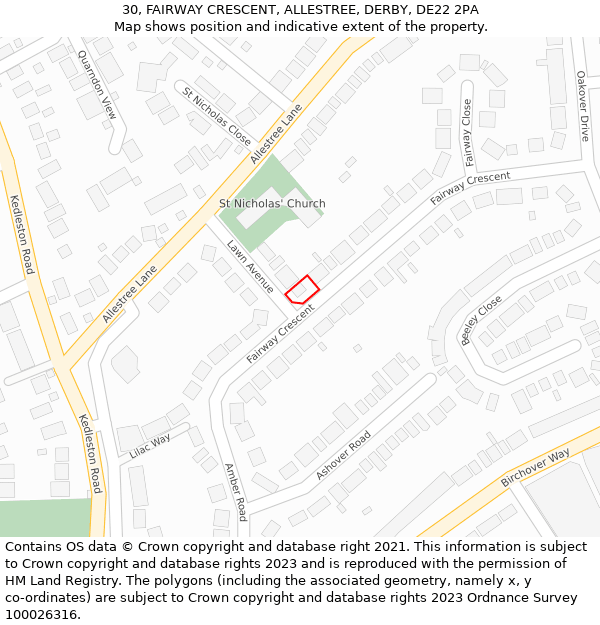 30, FAIRWAY CRESCENT, ALLESTREE, DERBY, DE22 2PA: Location map and indicative extent of plot