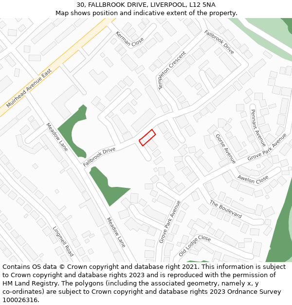 30, FALLBROOK DRIVE, LIVERPOOL, L12 5NA: Location map and indicative extent of plot