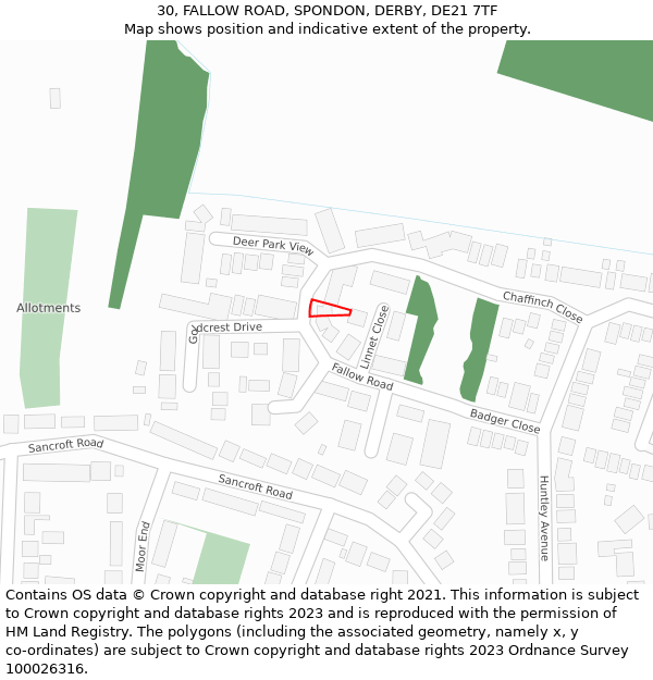 30, FALLOW ROAD, SPONDON, DERBY, DE21 7TF: Location map and indicative extent of plot